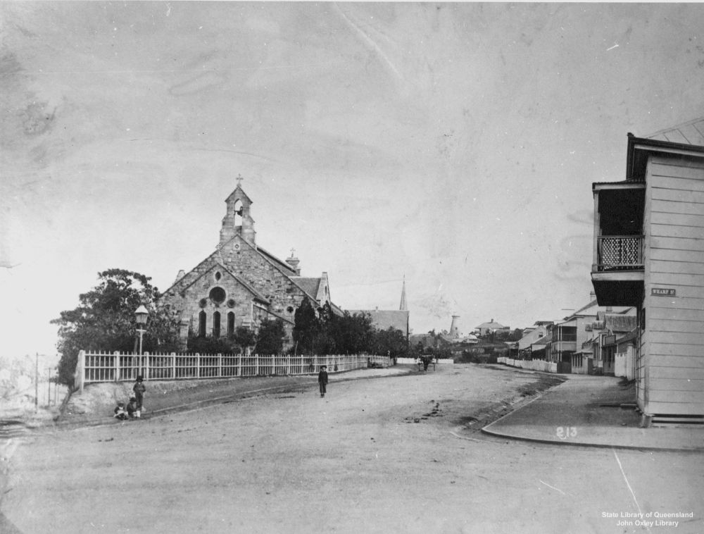 Some children in front of All Saint's Church in Wickham Terrace, Brisbane, ca. 1885