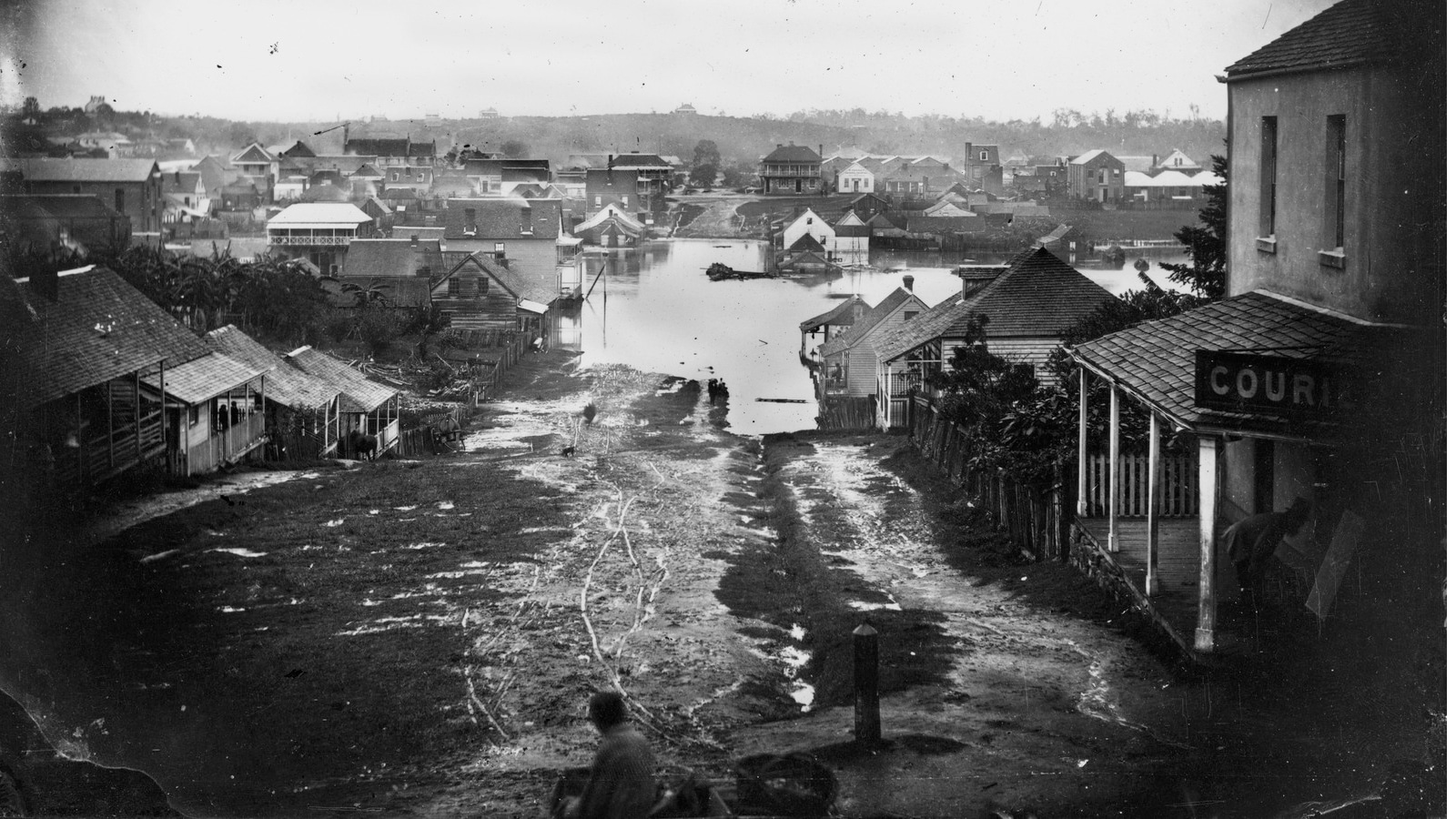 Charlotte Street, Brisbane, during the 1864 flood