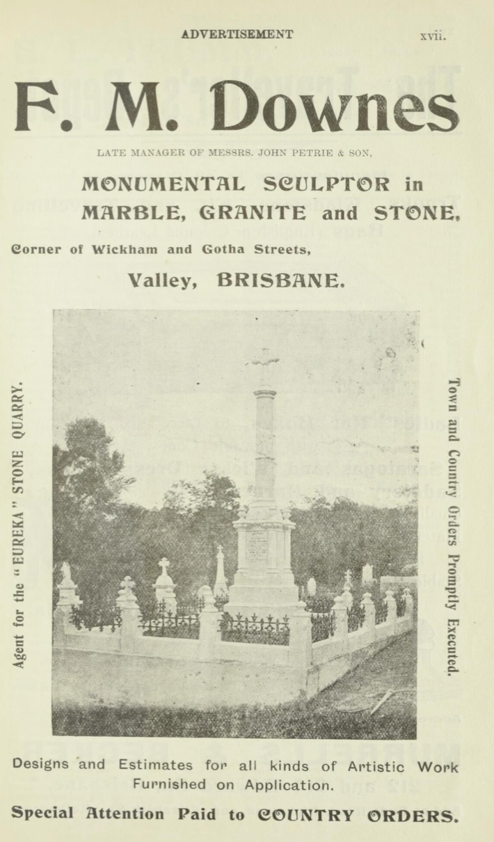 F.M. Downes Advertisement in Pugh's Queensland almanac and directory, 1901