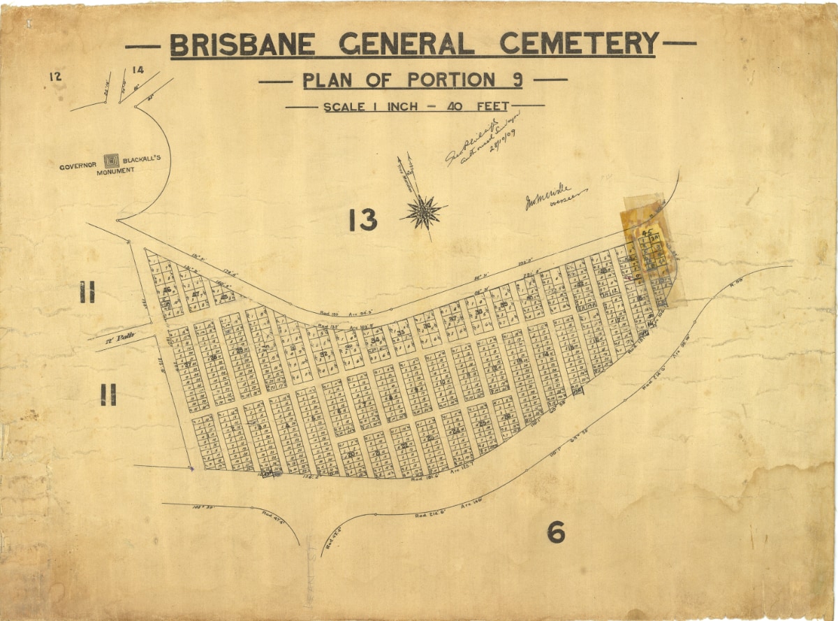 Brisbane General Cemetery - Portion 9, Annotated 1909