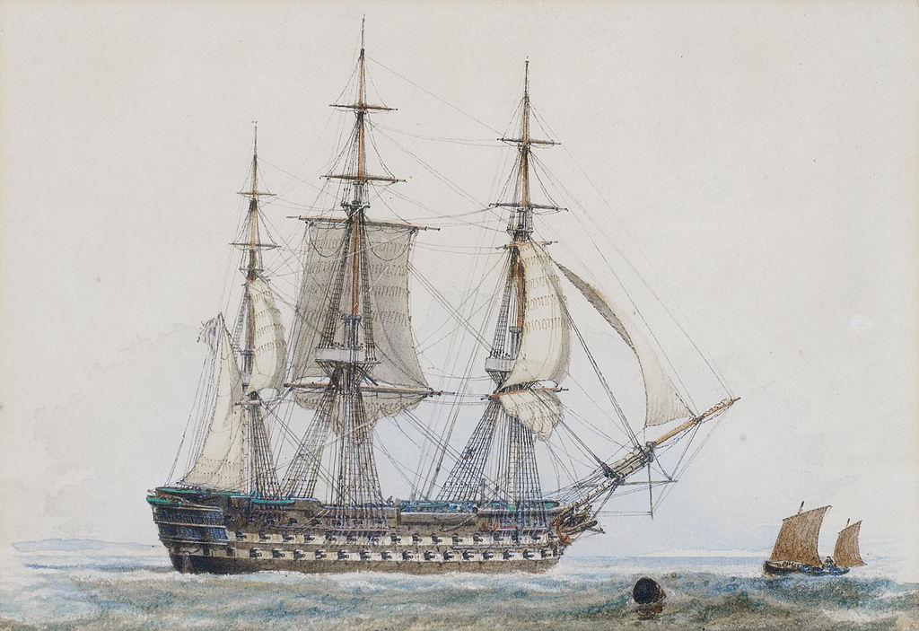 Watercolour painting of H.M.S. Asia by John Ward