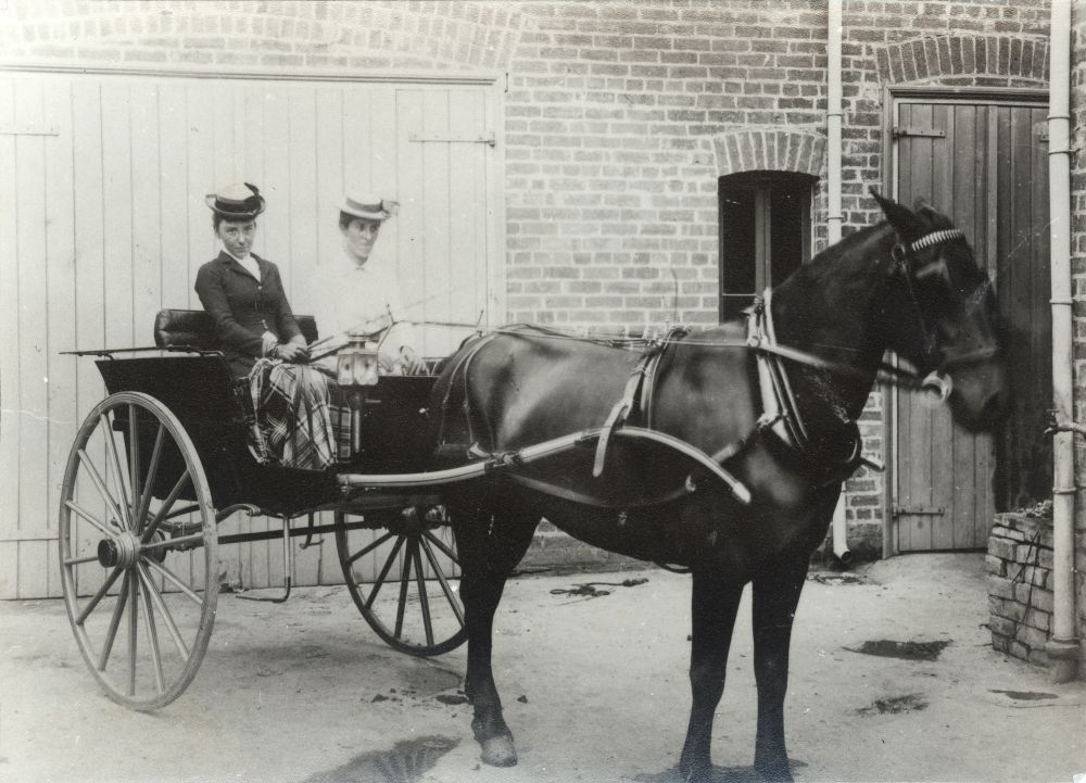 Dr Lilian Voilet Cooper and Miss Josephine Bedford in a horsedrawn buggy