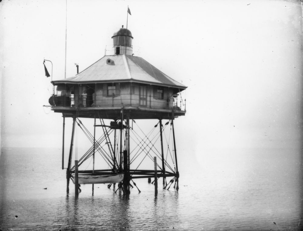 Early view of the Pile Lights in Moreton Bay, ca. 1895