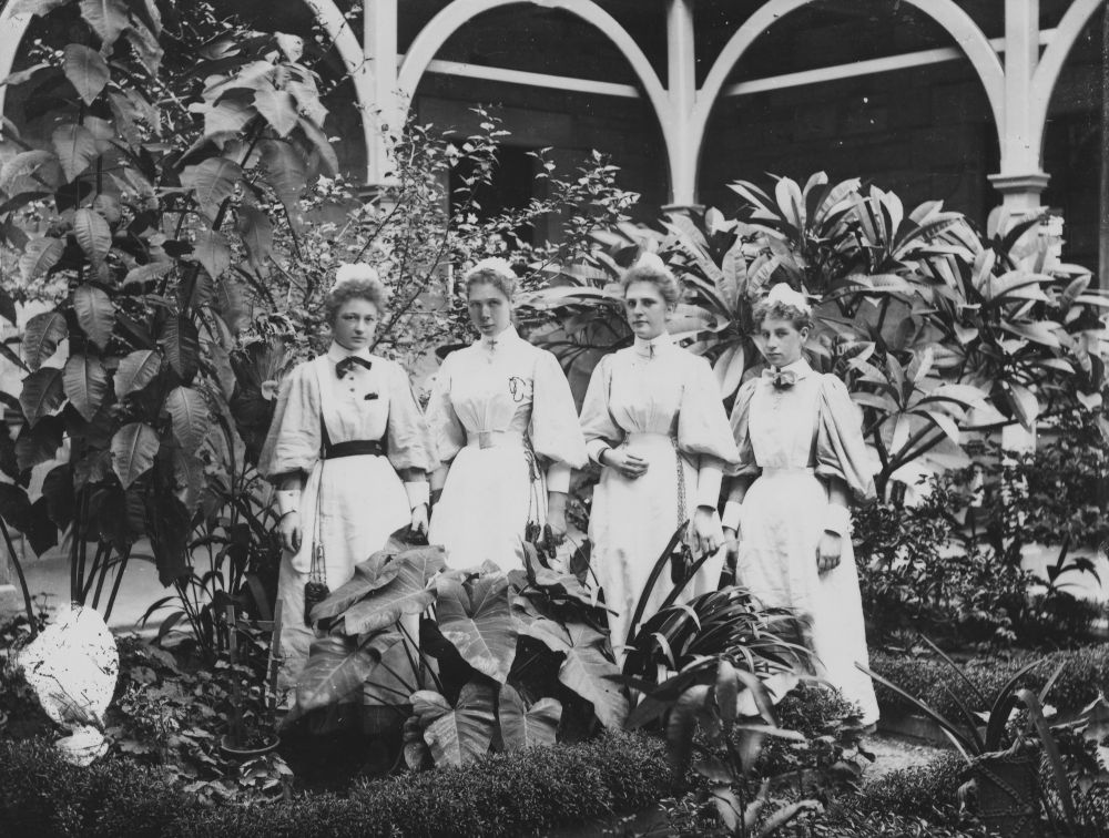 Nursing staff in the grounds of the Hospital for Sick Children, Brisbane
