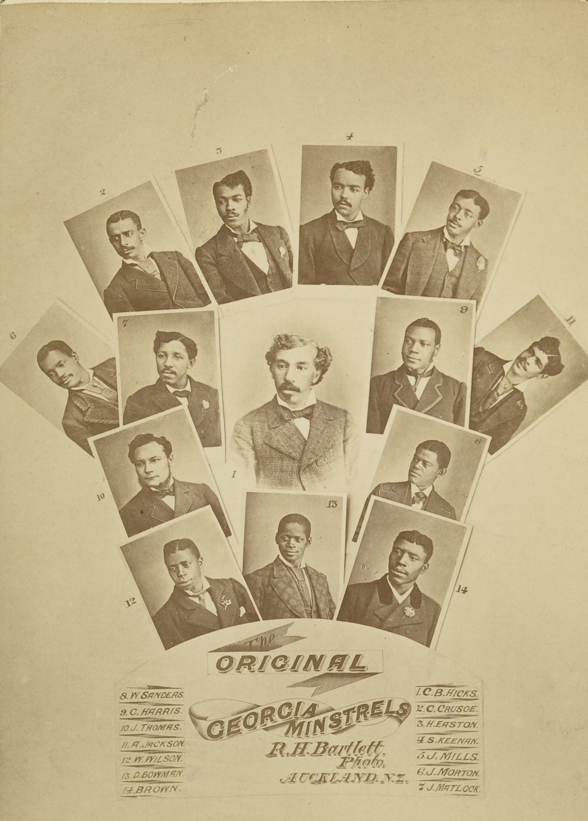 "Original Georgia Minstrels" composite image with founder Charles Hicks at center