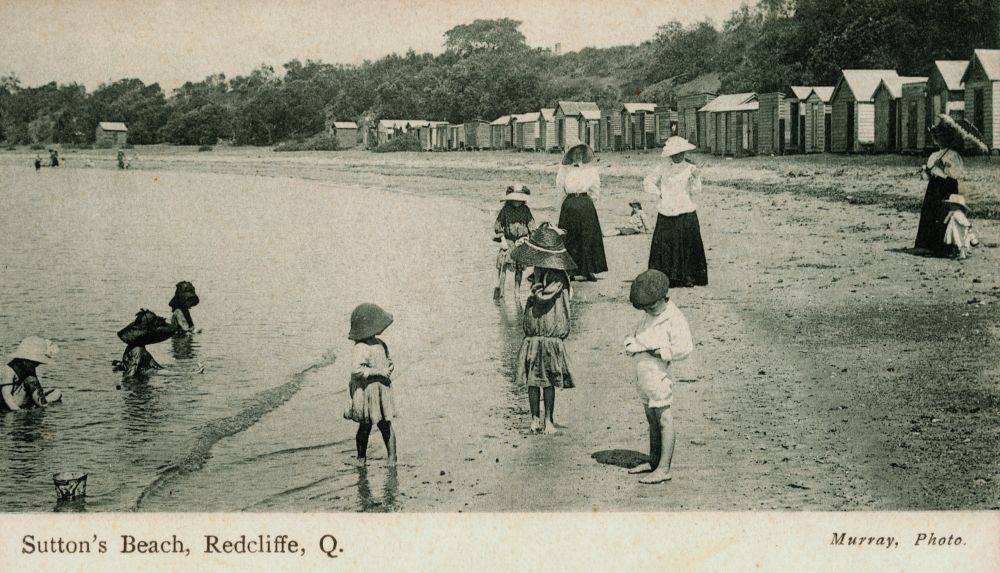 Supervising toddlers on Sutton's Beach, Redcliffe, Queensland, 1906