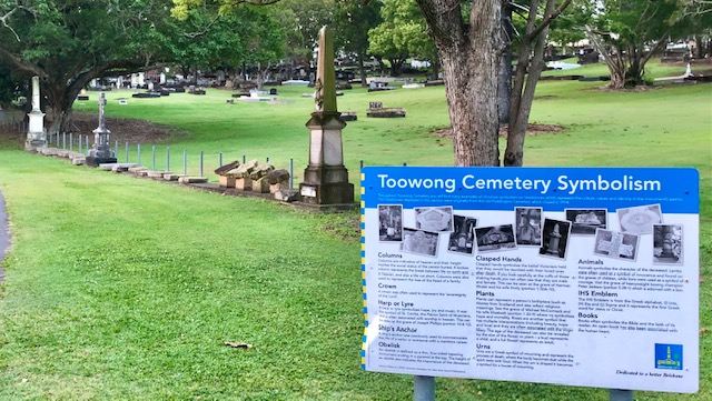 Toowong Cemetery headstone symbolism display