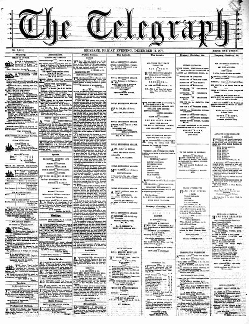 Advertisments in the The Telegraph, 14 December 1877
